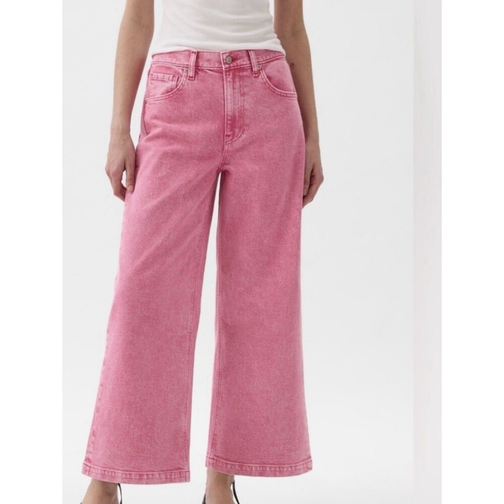 NWT GAP High Rise Stride Wide Leg Ankle Pink Denim Jeans Womens 29 /8 NEW $79.95